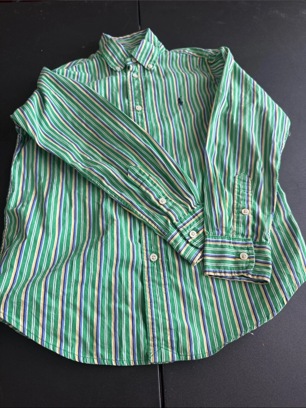 Ralph Lauren Green Blue White Multi-Stripe Button-Down Shirt